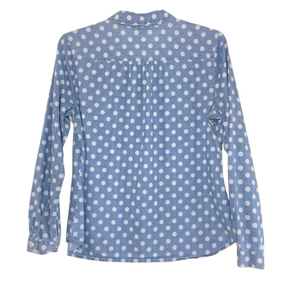 Loft Womens Blue & White Polka Dot Top Shirt Sz L Button Front Long Sleeve - Picture 4 of 12
